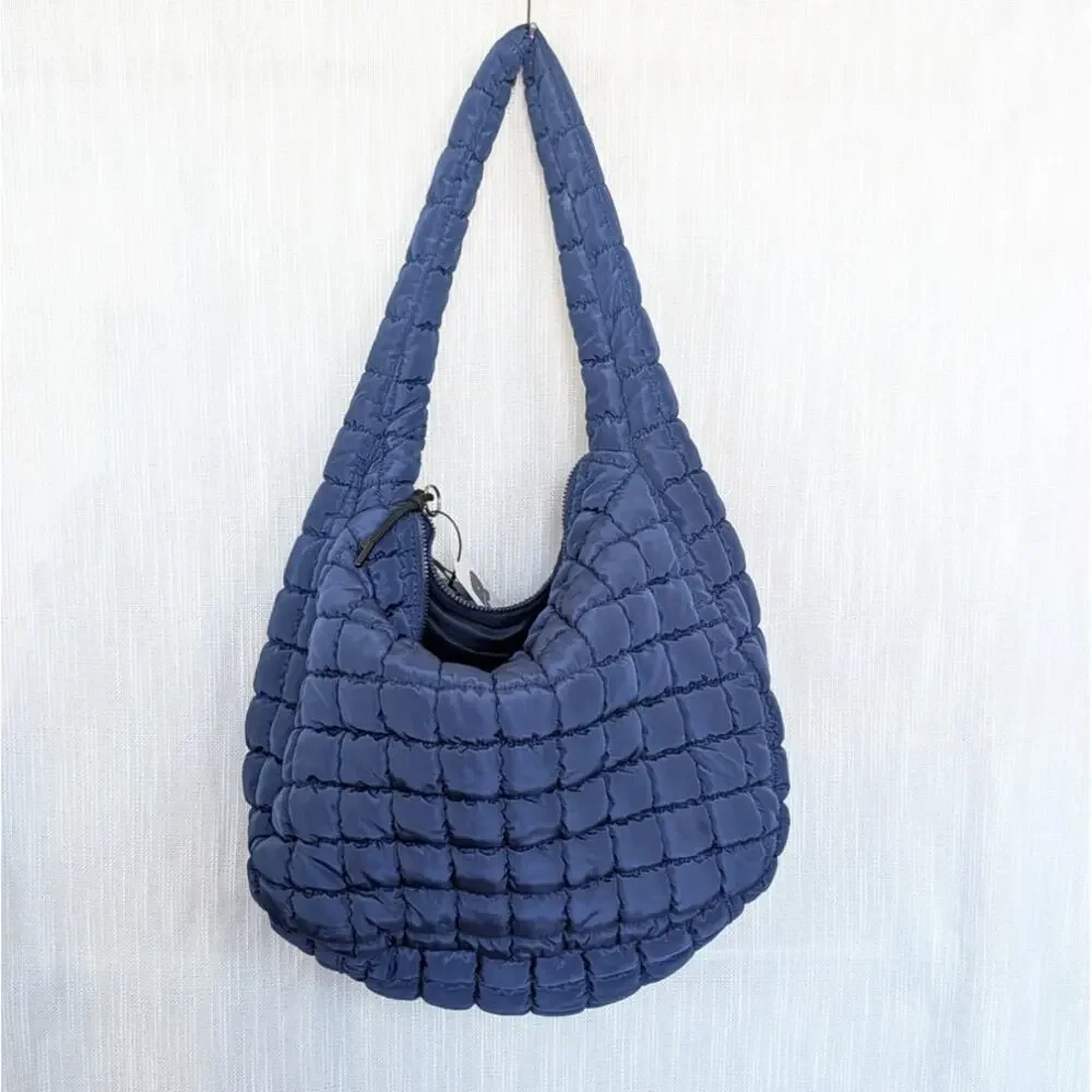 Free People Movement Quilted Carryall Bag Navy Blue Padded Oversized
